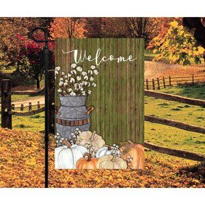 Welcome Milk Can Pumpkins Fall Garden Flag